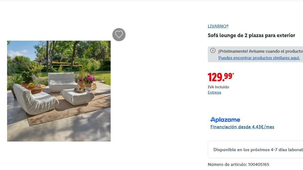 Sofá lounge de 2 plazas para exterior.