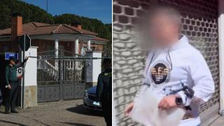 A la izquierda, la Guardia Civil registra en 2022 la casa de Traspinedo y, a la derecha, una imagen de Óscar, único acusado en el caso de Esther López