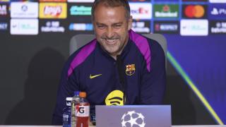 Hansi Flick, durante la rueda de prensa previa al partido contra el Atlético de Madrid.