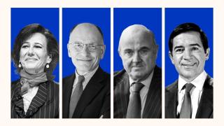 Ana Botín, Enrico Letta, Luis de Guindos y Carlos Torres.