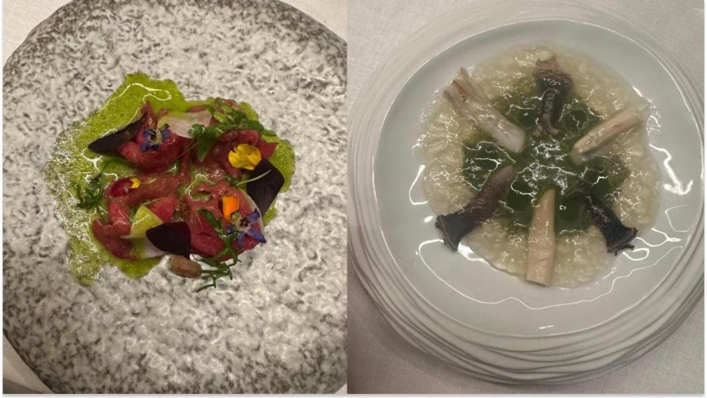Las láminas de novillo y los percebes y navajas, en el menú de Manzano.