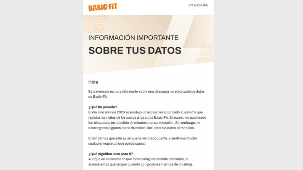 El mail que está enviando Basic-fit a sus usuarios.
