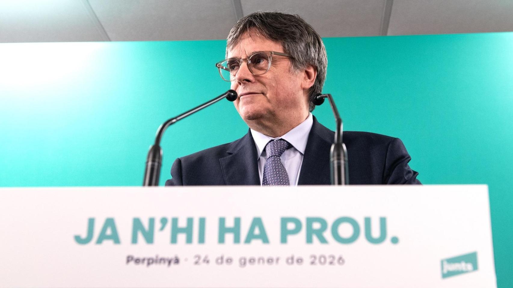 Carles Puigdemont el pasado mes de enero en una rueda de prensa en Perpiñán.