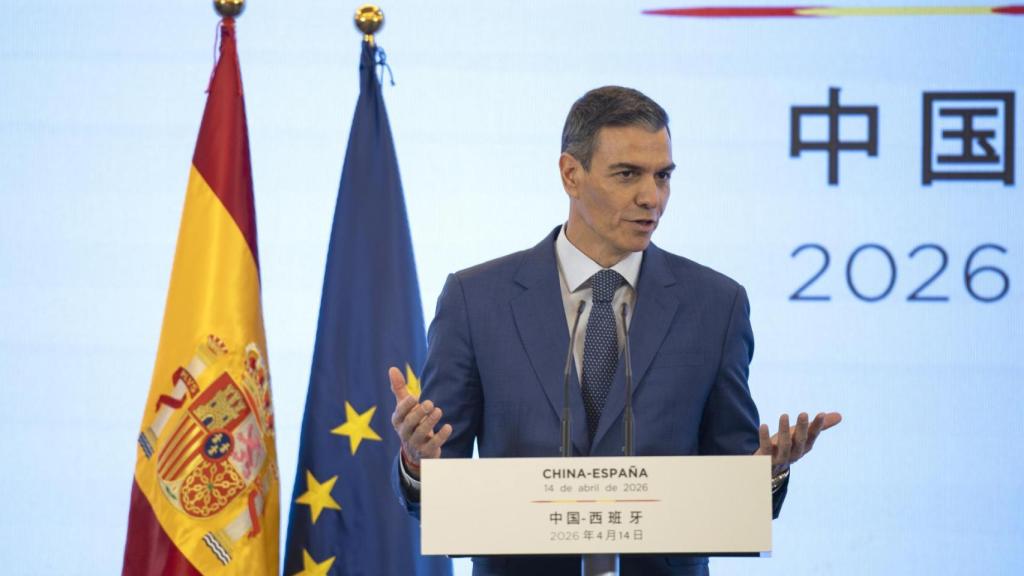 Pedro Sánchez, durante su conferencia de prensa en China.
