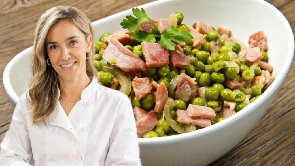 Paula Monreal junto a un plato de guisantes.