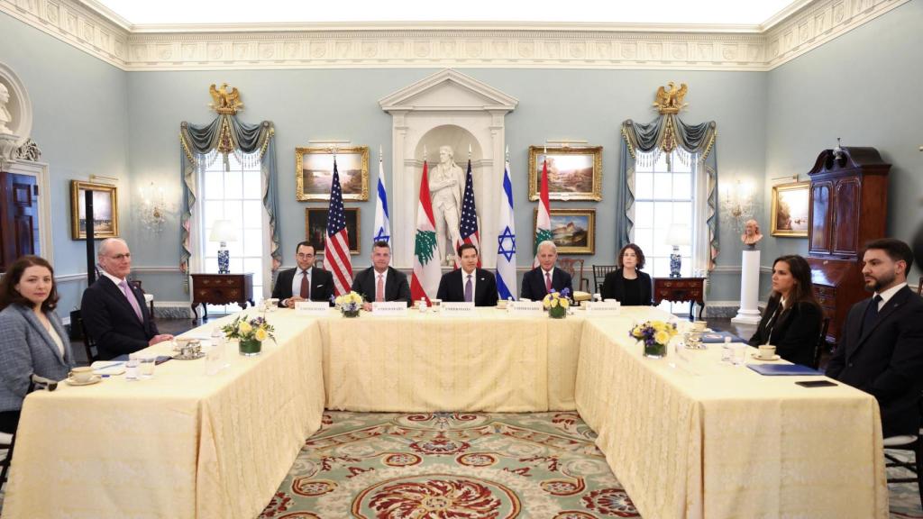 Marco Rubio chairs talks between Ambassadors Yechiel Leiter of Israel and Nada Hamadeh Moawad of Lebanon.
