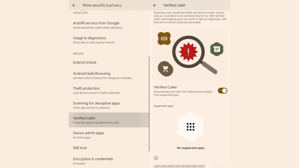 Función de llamadas verificadas de Android