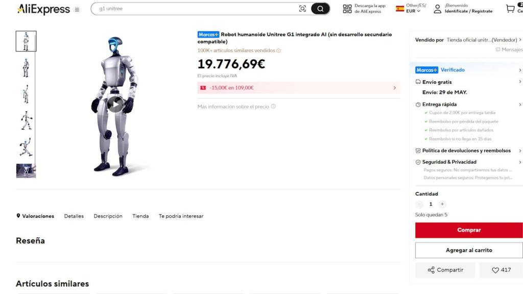 Unitree ya vende su robot humanoide G1 en AliExpress