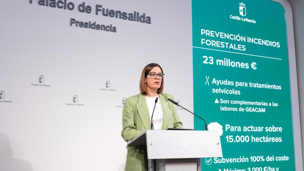 Esther Padilla, consejera portavoz del Gobierno de Castilla-La Mancha, en rueda de prensa.