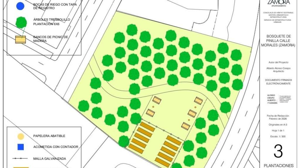 Mapa del proyecto de zona arbolada en el barrio de Pinilla.