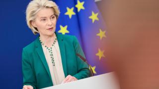 La presidenta de la Comisión, Ursula von der Leyen, durante su rueda de prensa de este miércoles en Bruselas