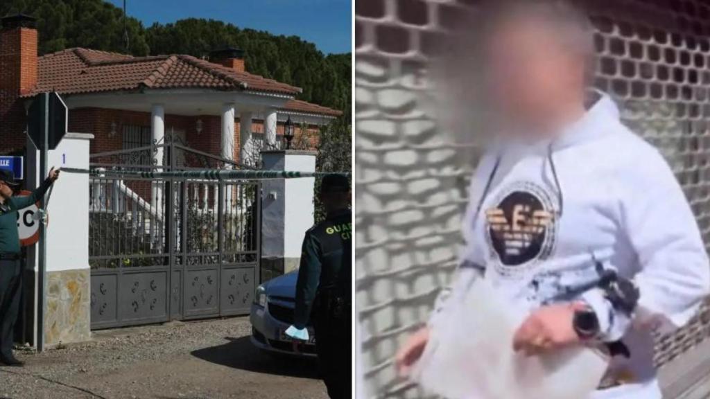 A la izquierda, la Guardia Civil registra el 10 de abril de 2022 la casa en la urbanización El Romeral en Traspinedo y, a la derecha, una imagen de Óscar, único acusado en el caso de Esther López.