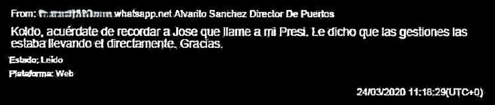 Mensaje del secretario general de Puertos del Estado a Koldo García