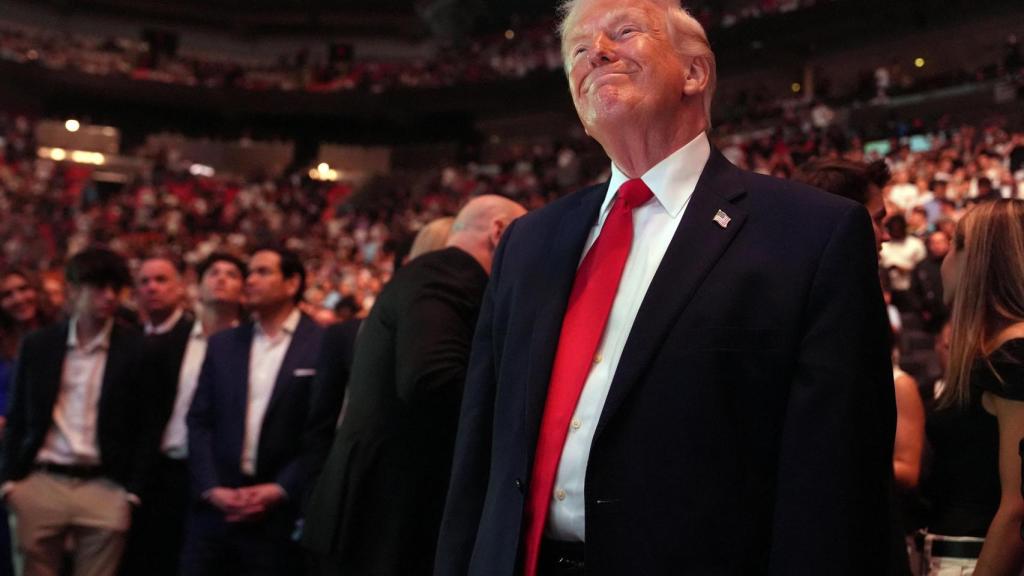 United States President Donald Trump attends UFC 327 at the Kaseya Center in Miami, Florida, USA, on April 11, 2026.