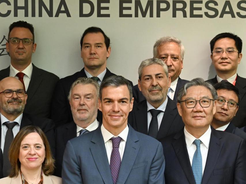 Pedro Sánchez, presidente del Gobierno, reunido este miércoles en Pekín con un grupo de empresas españolas y chinas.