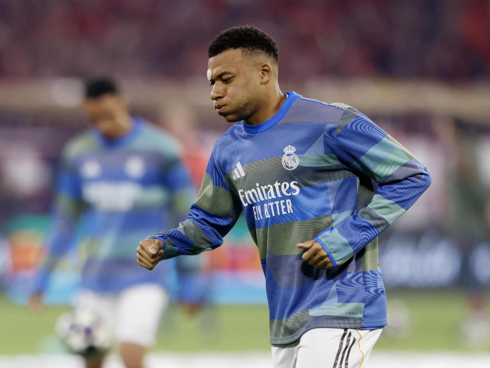 Mbappé durante el calentamiento.