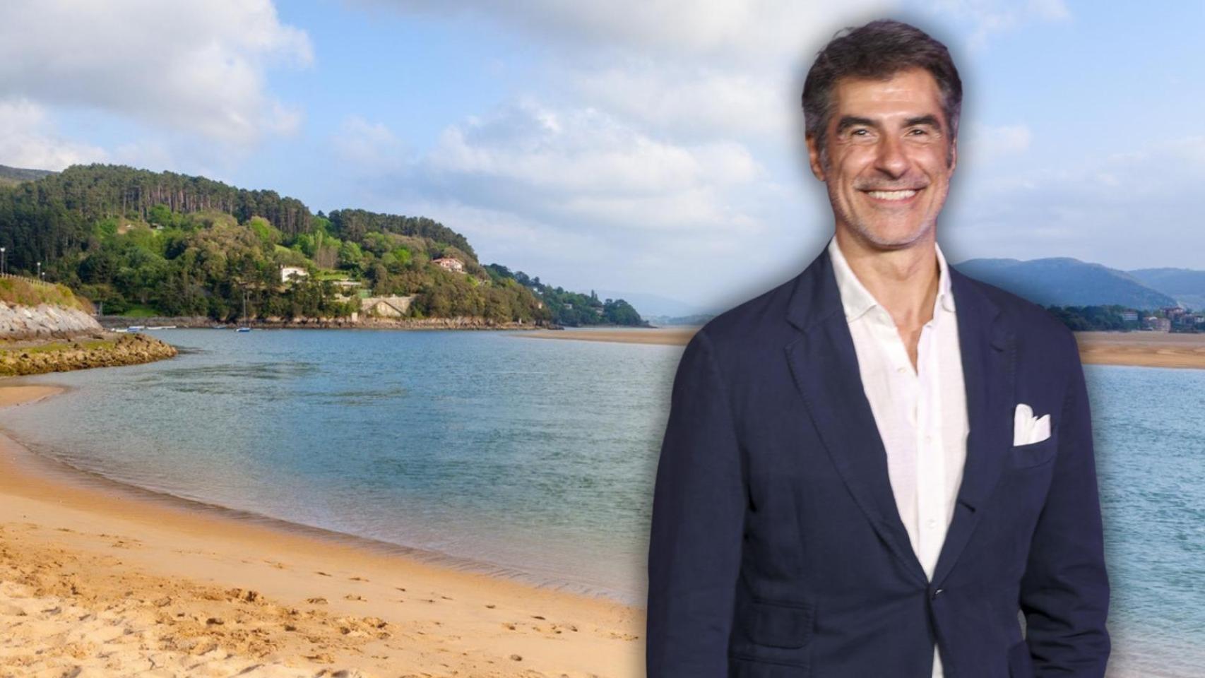 La playa de Laida, en Bizkaya, y Jorge Fernández en un montaje de elaboración propia.