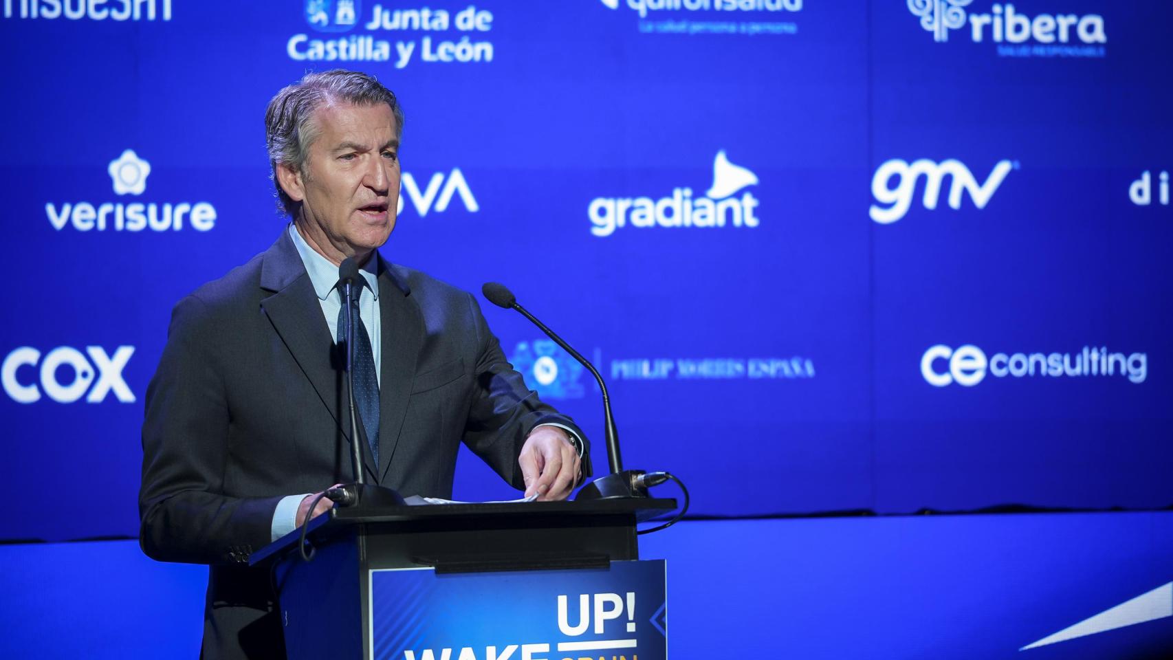 El líder del PP, Alberto Núñez Feijóo, este jueves en el foro 'Wake Up, Spain!'