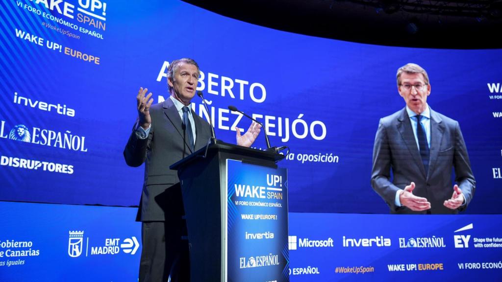 El líder del PP, Alberto Núñez Feijóo, este jueves en el foro 'Wake Up, Spain!'