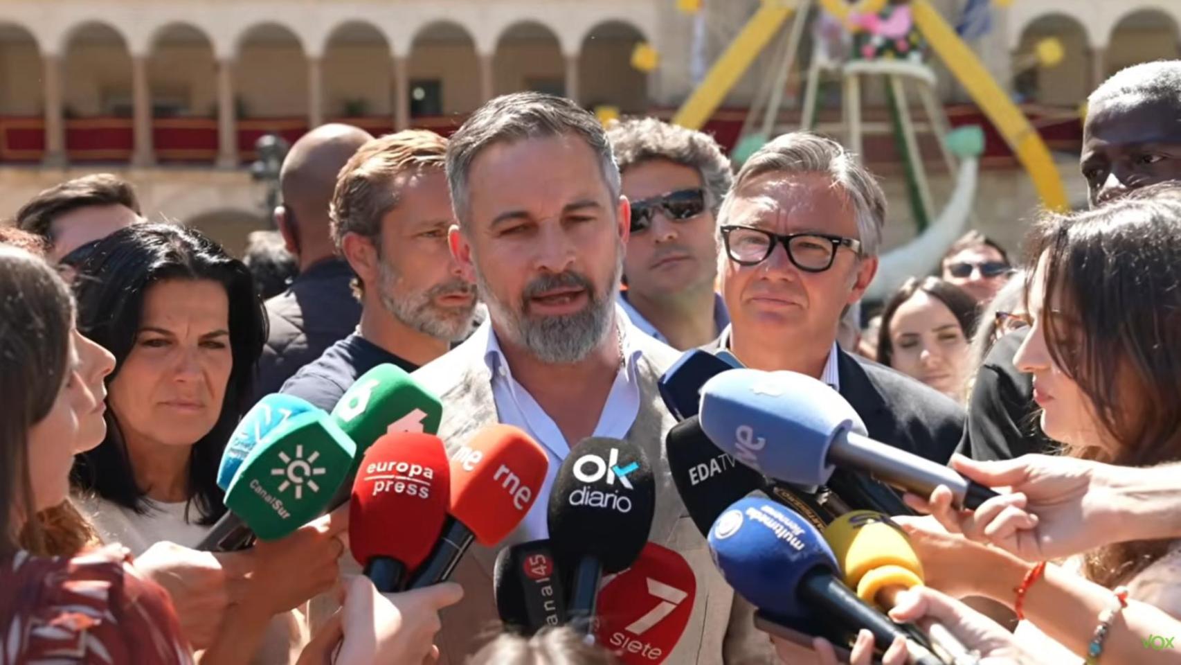 El líder de Vox, Santiago Abascal, durante su intervención de este jueves en Andújar (Jaén)