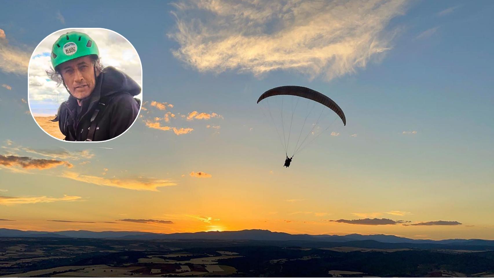 Eduardo Pico, instructor de parapente fallecido en Alarilla, y un vuelo de Ikaro Parapente en la zona.