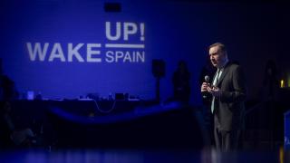 El director de EL ESPAÑOL, Pedro J. Ramírez, este jueves en el foro 'Wake Up Spain!'.