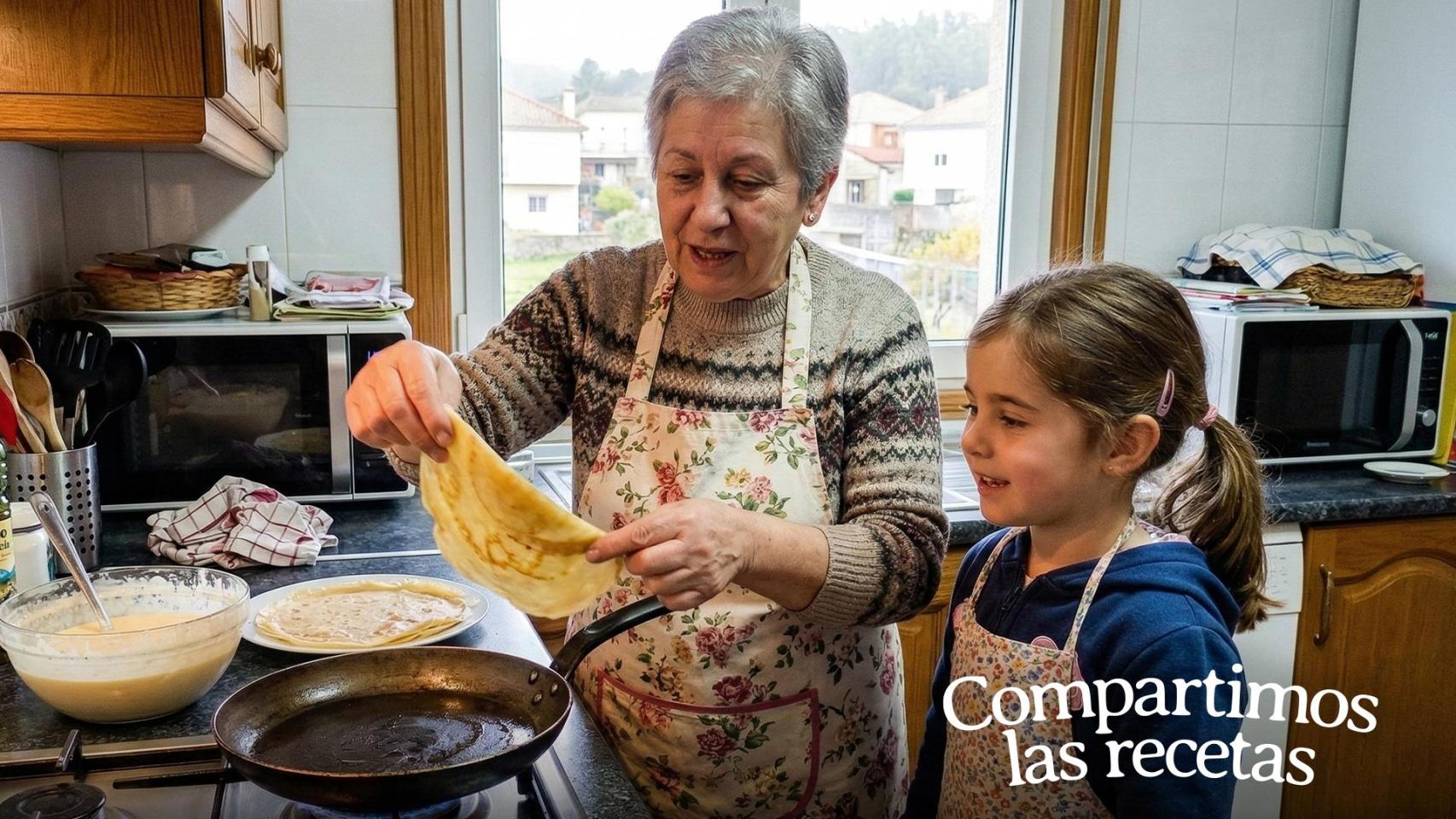Una mujer cocinando con su nieta, en la imagen de la iniciativa 'Compartimos las recetas' de Gadis