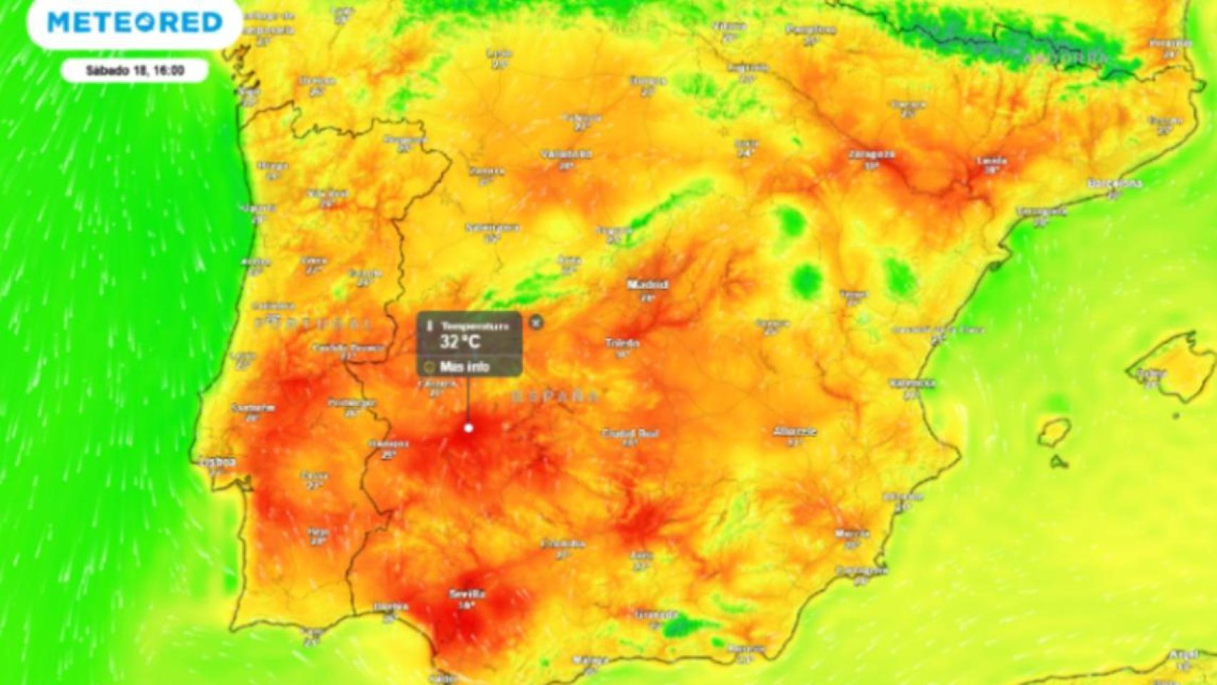 Temperaturas del sábado. Foto: Meteored.