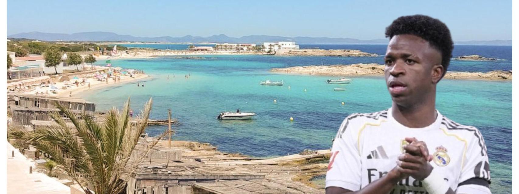 Montaje de Vinicius y el pueblo de Es Pujols.