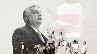 Viktor Orbán con Lajos Kossuth en la revolución de 1848 y los países que históricamente han pertenecido al Grupo de Visegrado de fondo. Diseño: Rubén Vique