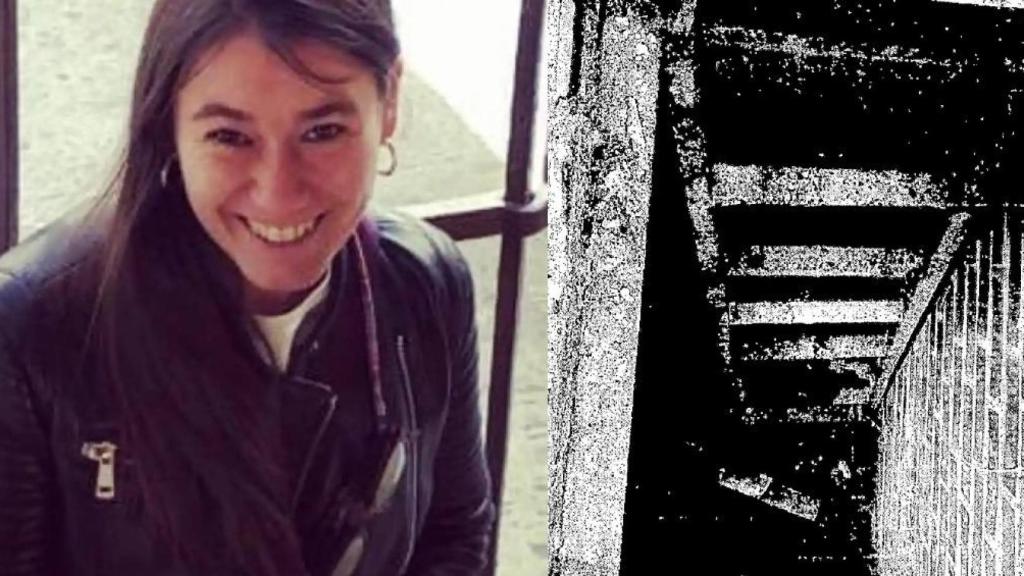 Esther López, junto a una imagen del atestado de la Guardia Civil con la entrada al zulo del chalé de Óscar en Traspinedo.