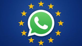 Fotomontaje del logo de WhatsApp y la bandera de la UE.
