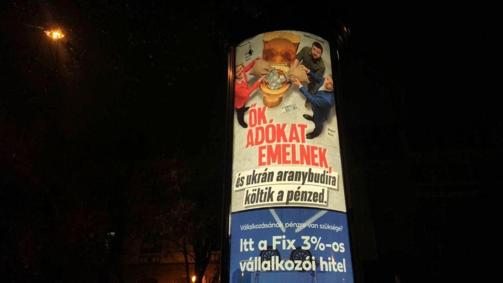 An advertising column in which the Hungarian was criticized as the valor of European interests in the Ukrainian war.