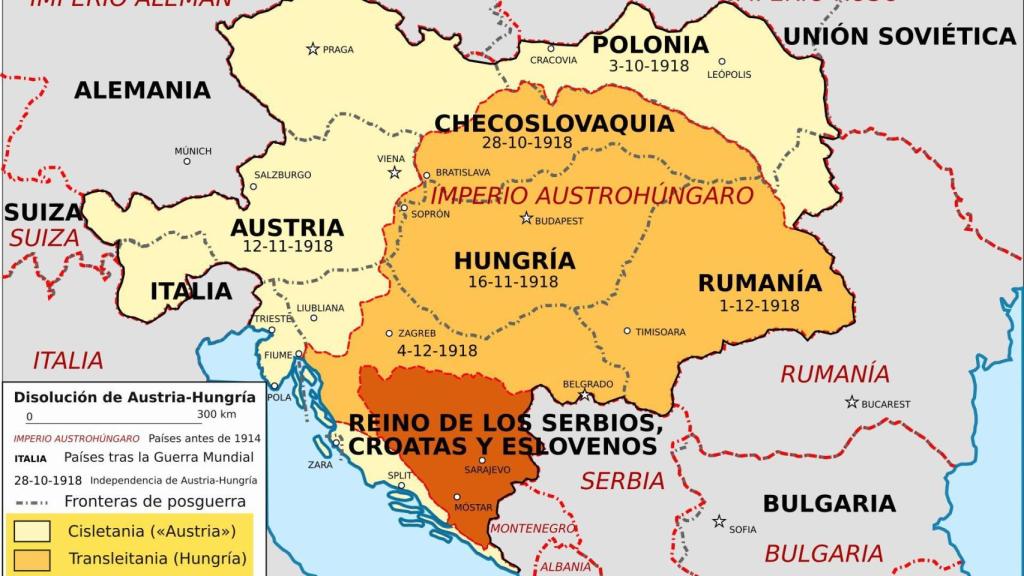 Map of the proposed borders established by the Treaty of Trianon. In the center, historical hunger. Trazado with blue line, frontera hungara as it remains today. Photo: Wikimedia Commons