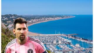 Montaje de Leo Messi y el municipio de Castelldefels.