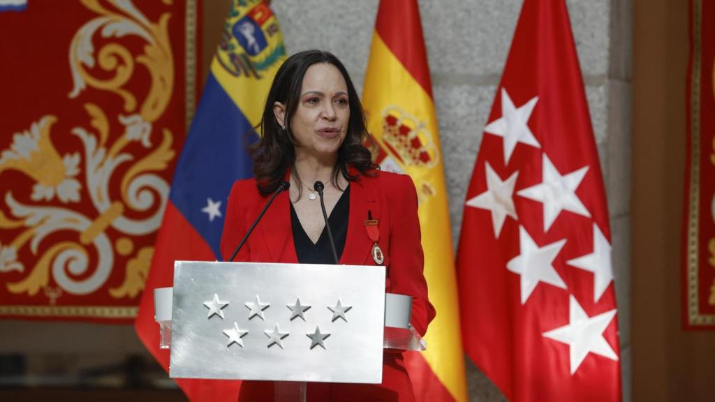La líder opositora venezolana, María Corina Machado, durante la entrega de la Medalla de Oro de la Comunidad de Madrid.