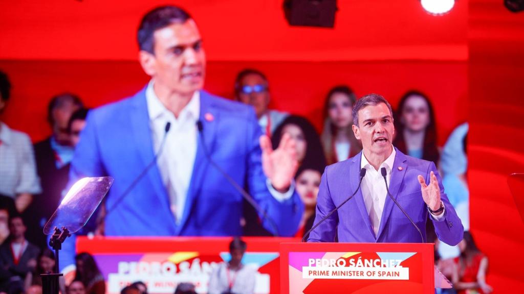 Pedro Sánchez, este sábado durante la jornada del Global Progressive Mobilisation organizada por la Internacional Socialista en Barcelona.