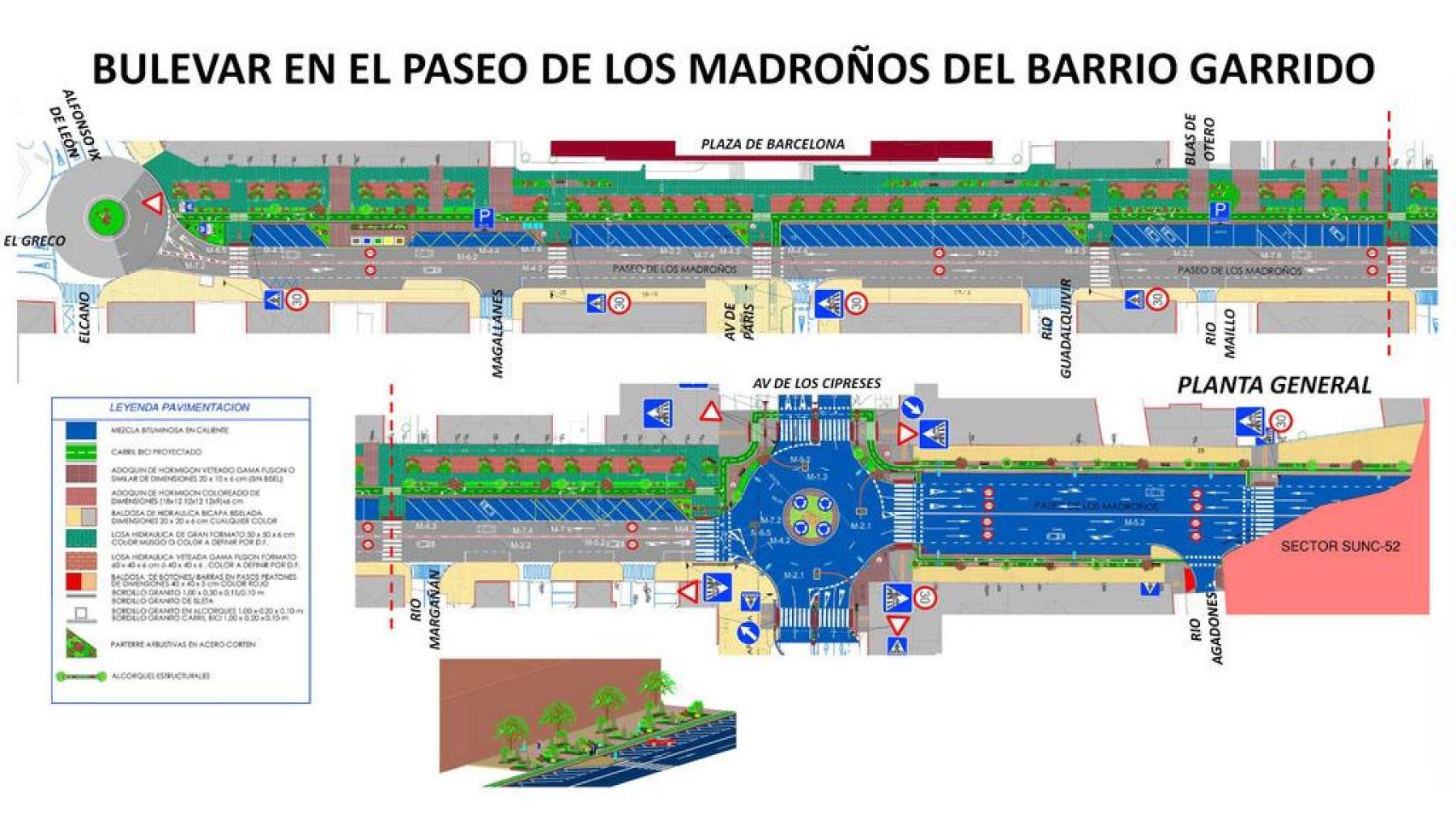 Plano de la actuación en el Paseo de los Madroños.