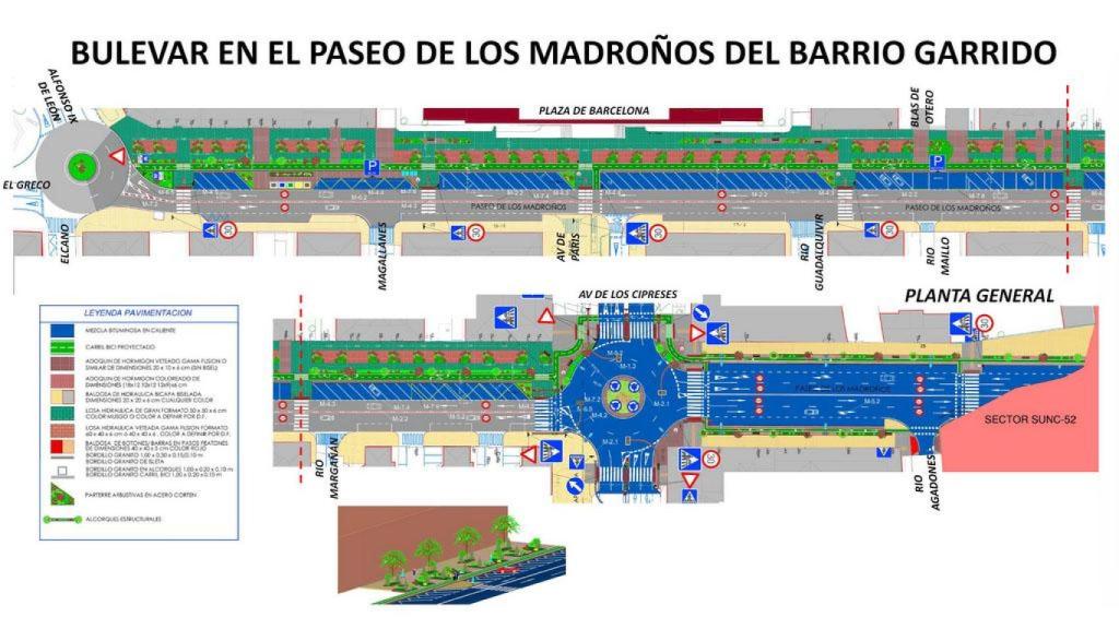 Plano de la actuación en el Paseo de los Madroños.
