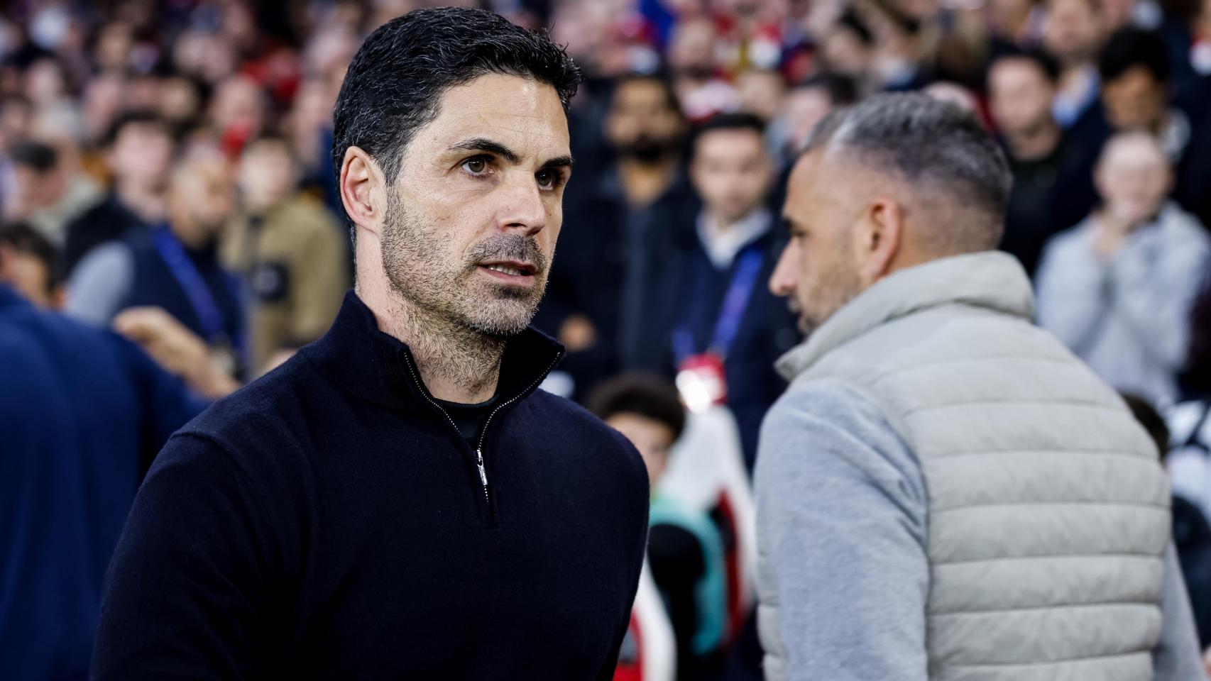 Mikel Arteta, durante el partido de Champions ante el Sporting CP.