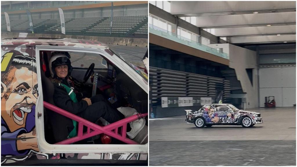 Luisa Sánchez presenta la nueva edición de Galiexpo Motorshow subida a un coche de drift