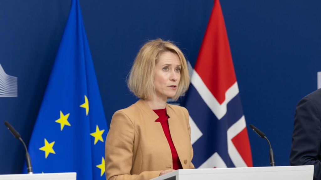 La jefa de la diplomacia comunitaria, Kaja Kallas, durante su comparecencia de este lunes en Bruselas