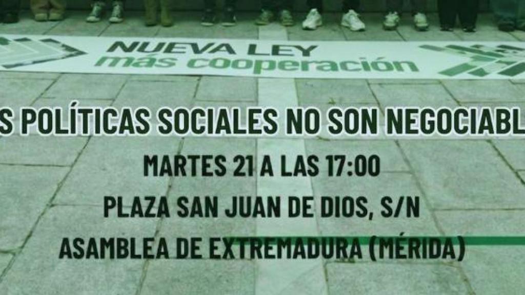 Cartel que anuncia la convocatoria de la manifestación este martes frente a la Asamblea de Extremadura.