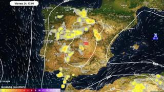 Densidad de los rayos durante la tarde del viernes. Foto: Meteored.