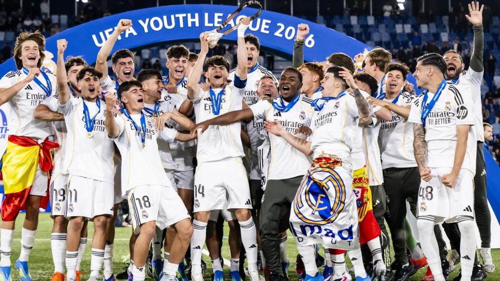 Real Madrid players celebrate the Youth League title.