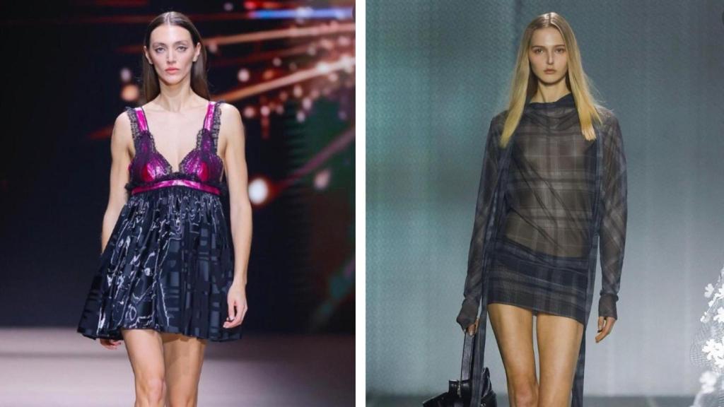 En la imagen, una modelo desfila para Custo Barcelona; la de la derecha, caminando para Habey Club.
