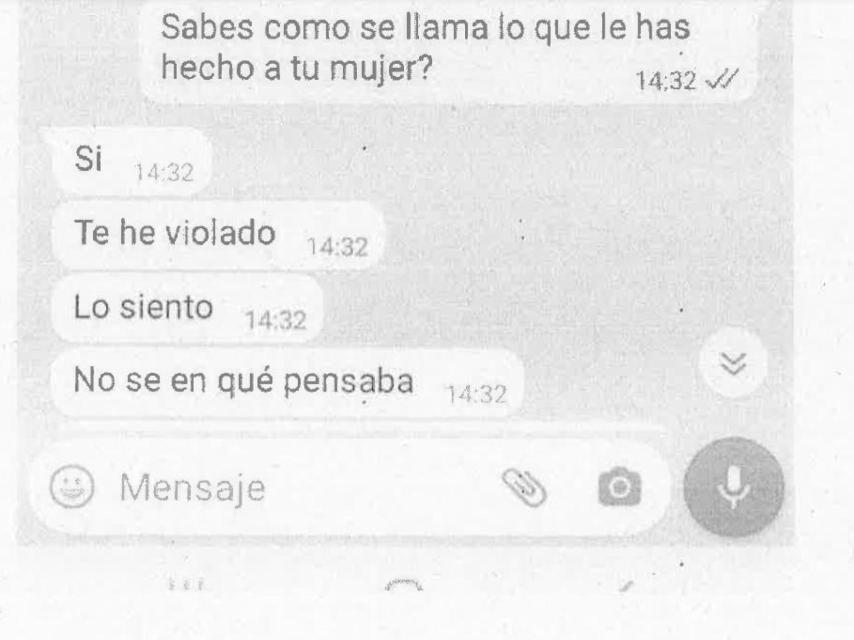 Uno de los mensajes de WhatsApp que serán analizados en la vista oral, prevista el próximo viernes, en la Audiencia Provincial de Murcia.