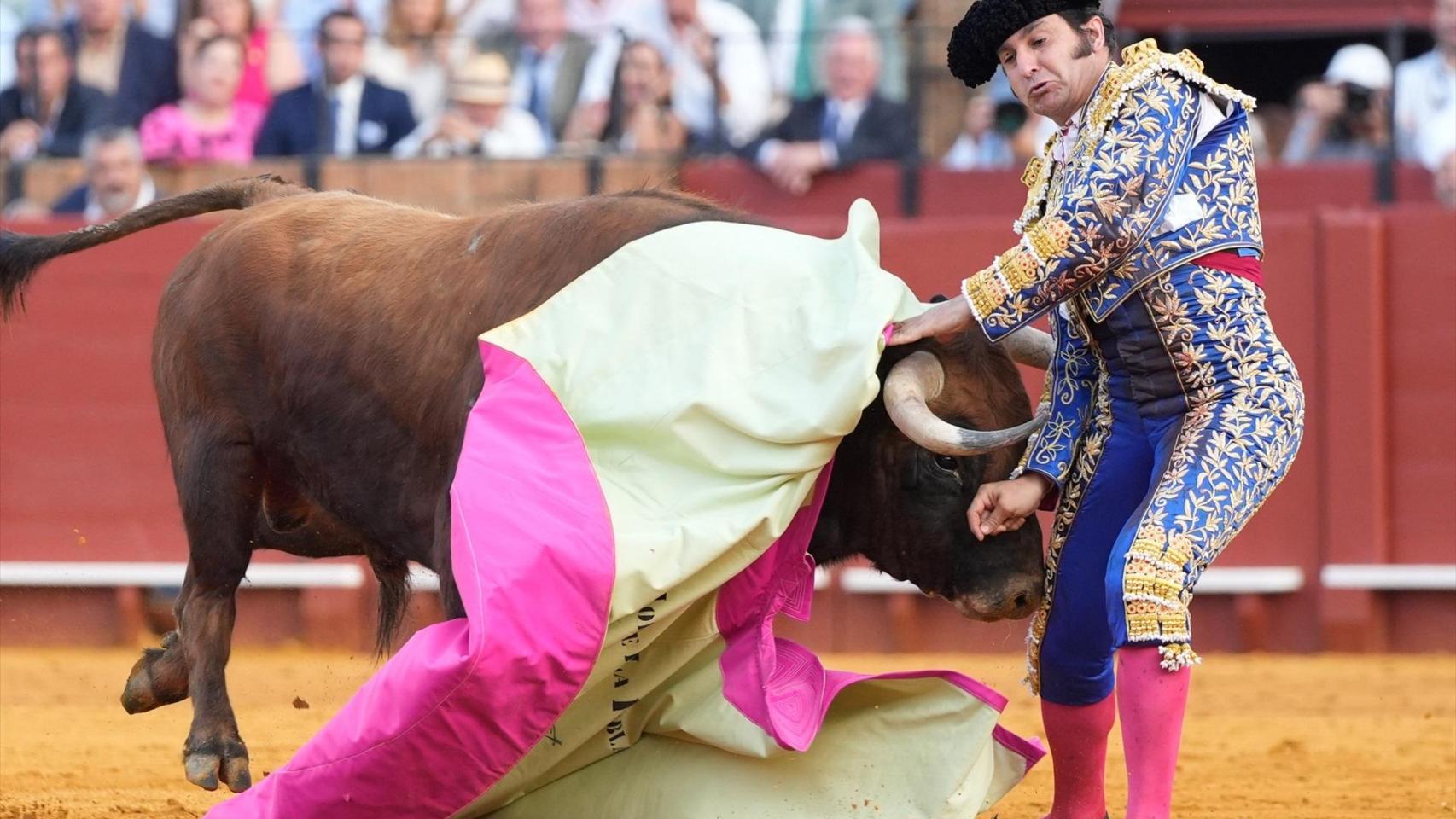 Morante en el momento de la cogida en la Maestranza