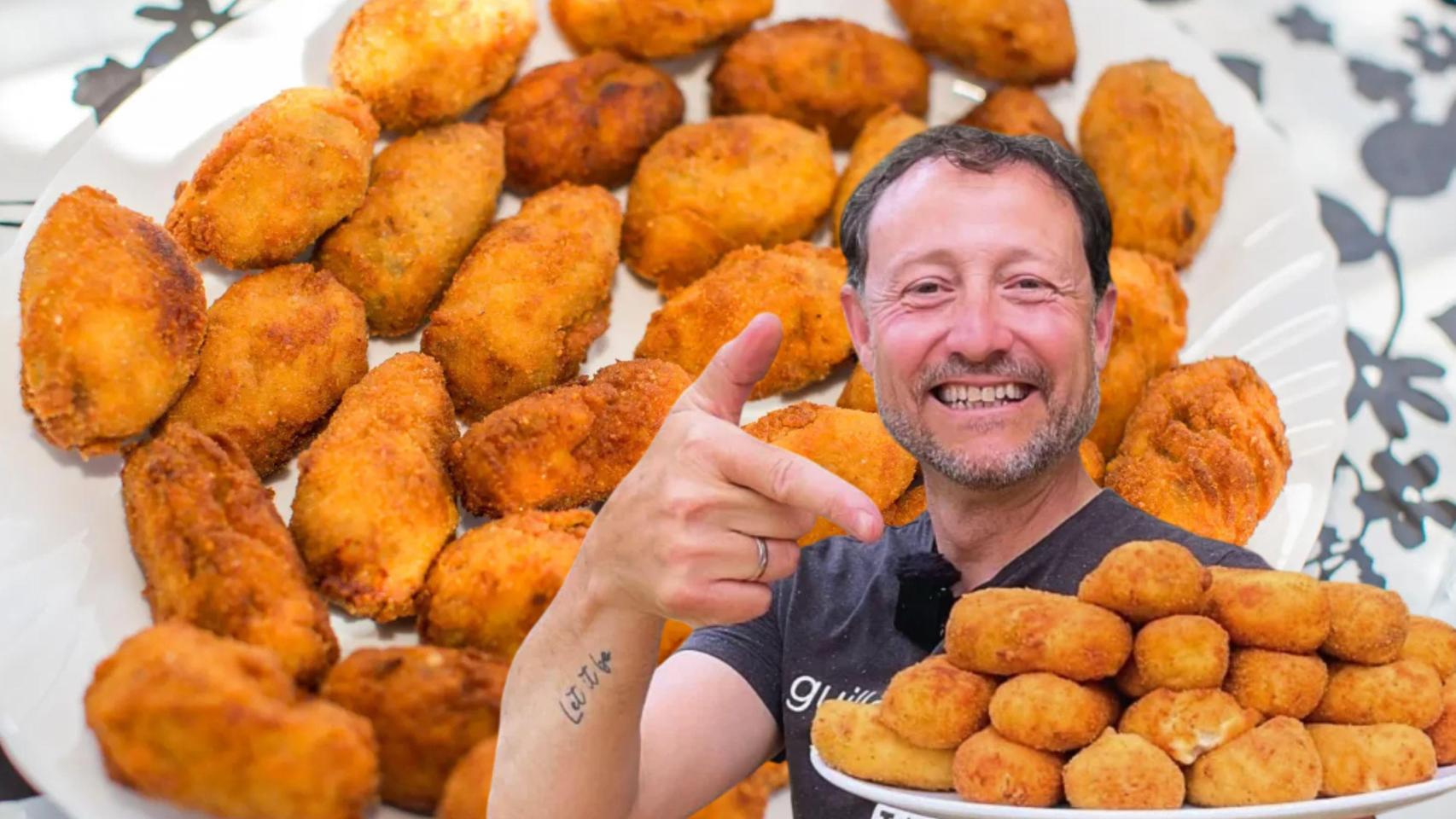 Guillermo Rodríguez y un plato de croquetas.