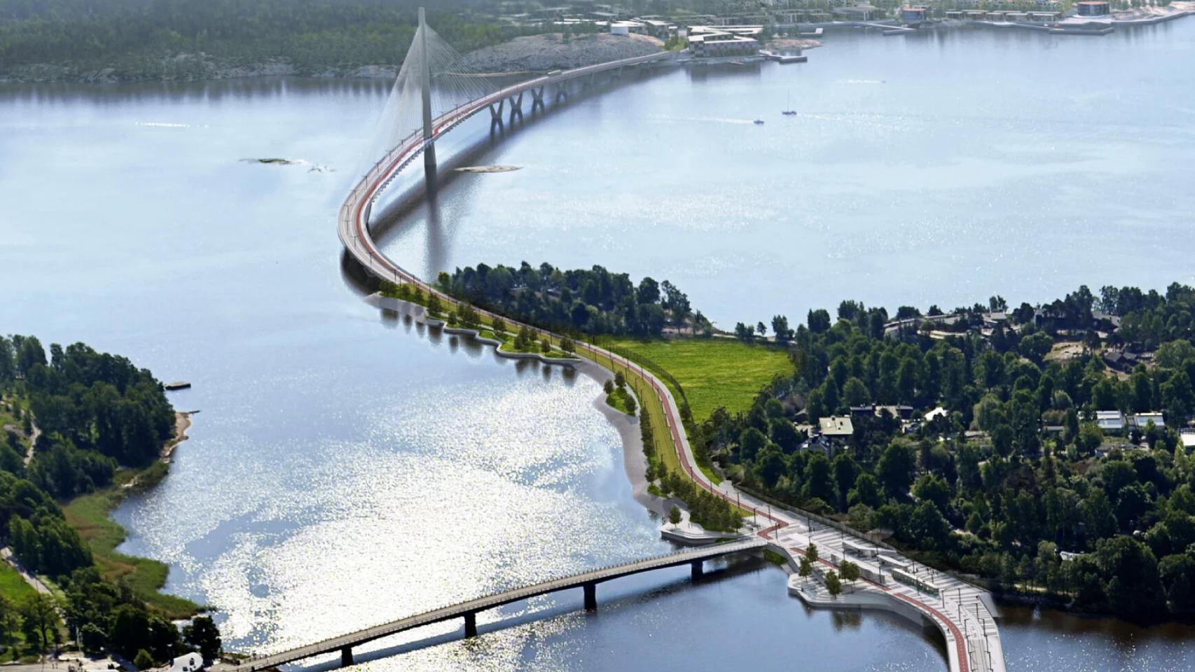El puente Kruunuvuori da servicio a rutas peatonales, ciclistas y de tren ligero.